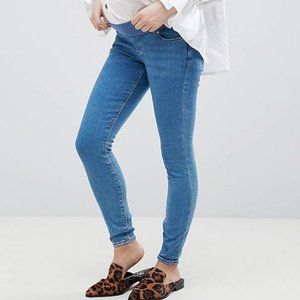 ASOS DESIGN Maternity Ridley high waist skinny jeans in light wash with under th